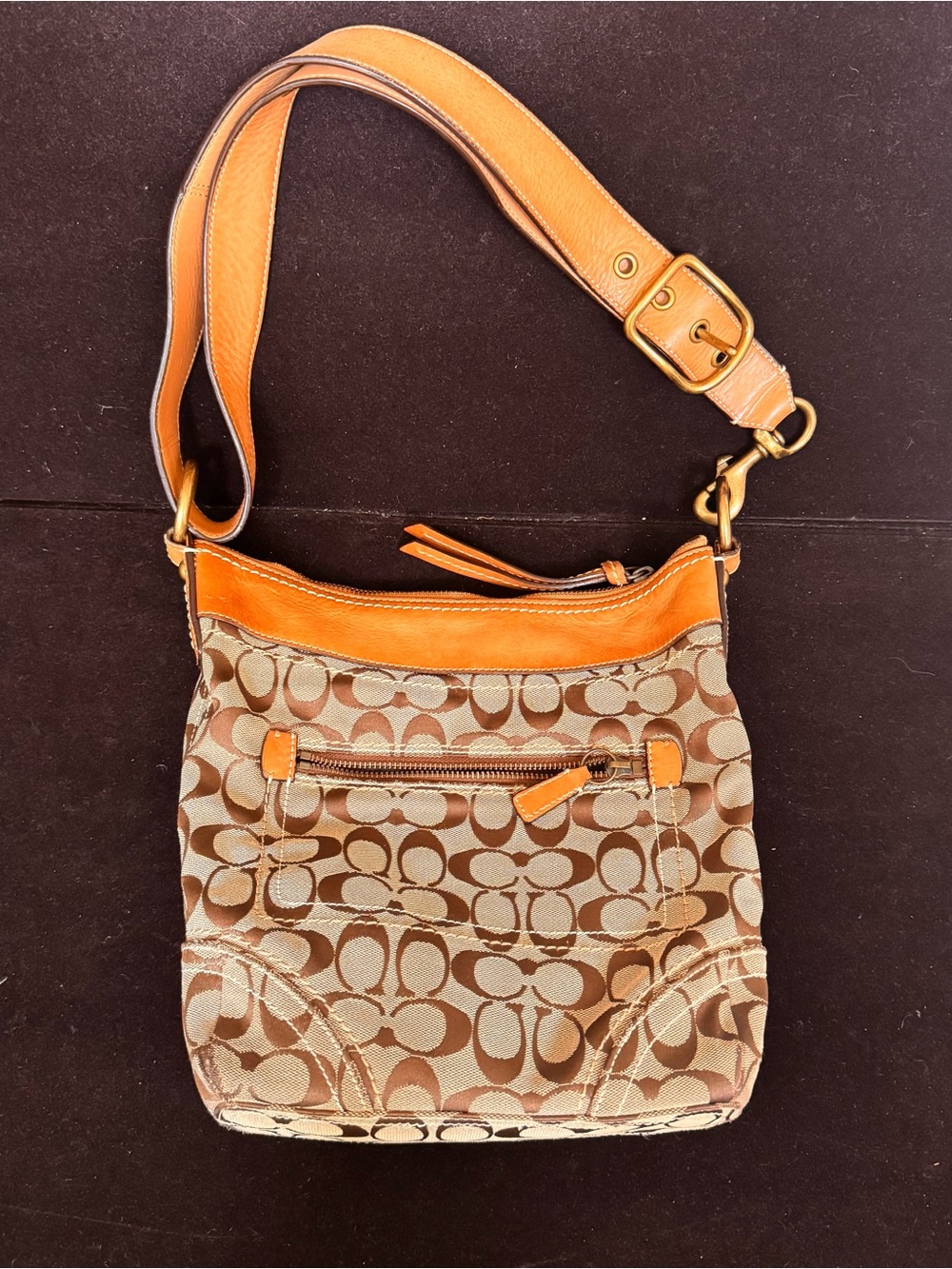 Coach Signature 10403 jacquard canvas and leather crossbody/shoulder bag